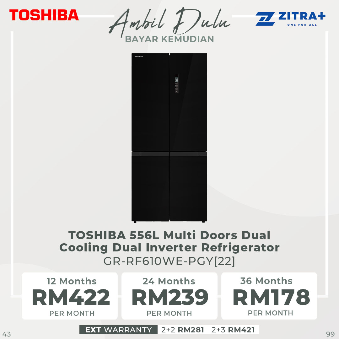TOSHIBA 556L Multi Doors Dual Inverter Refrigerator  GR-RF610WE-PGY[22]  / GR-RF610WE-PMY(37) | Compressor and Fan Inverter | Dual Cooling | Refrigerator with 2 Year Warranty